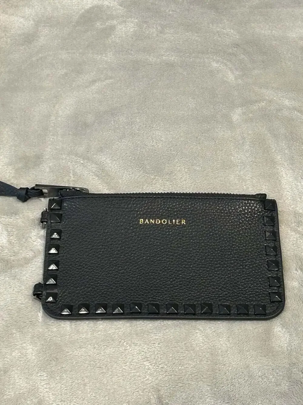 Bandolier Sarah Studded Pebbled Leather Zip Pouch Wristlet Green No Strap